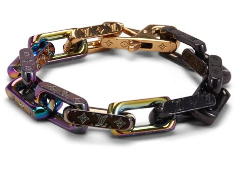 louis vuitton chain bracelet engraved monogram colors black/gold/multicolor|Louis Vuitton cuban link bracelet.